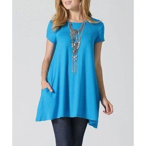 A-Line Tunic With Side Pockets Small Short Sleeves Bright Blue For Women
